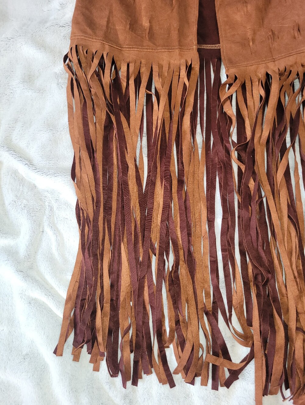 Womens Size Large Faux Suede Leather Brown Fringe Vest Bohemian Concert Festival - Picture 8 of 11